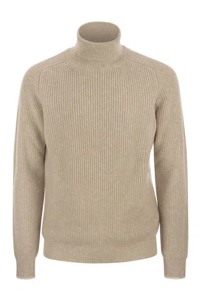 Peserico Wool And Cashmere Turtleneck Sweater In Beige