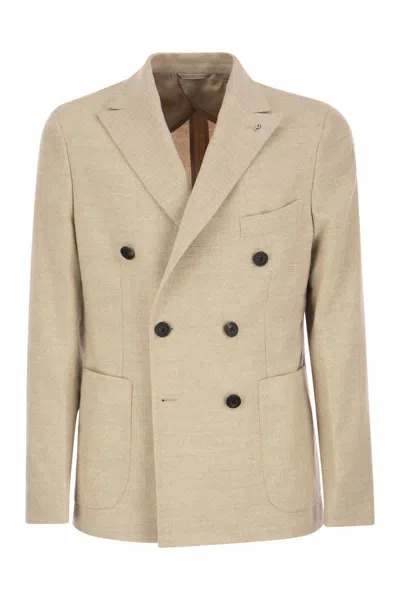 Peserico Wool And Viscose Double-breasted Blazer In Beige