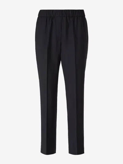 Peserico Wool Beaded Pants In Midnight Blue