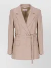 Peserico Wool Blazer With Notched Lapels And Belt In Neutral