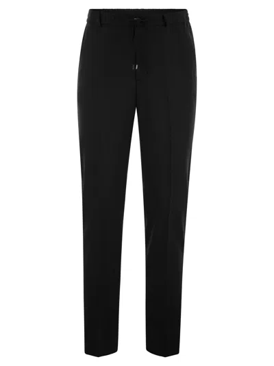 Peserico Wool-blend Cargo Tapered Trousers In Black