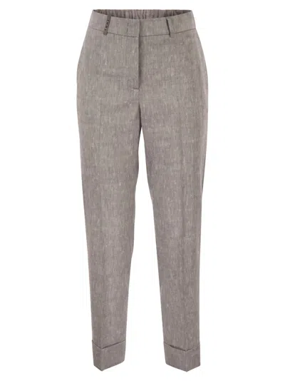 Peserico Wool Blend Flannel Trousers In Brown