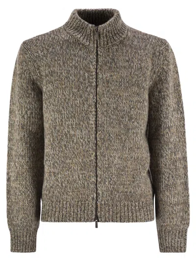 Peserico Wool-blend Turtleneck Cardigan In Brown