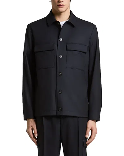 Peserico Wool Carded Gabardine Overshirt In Black