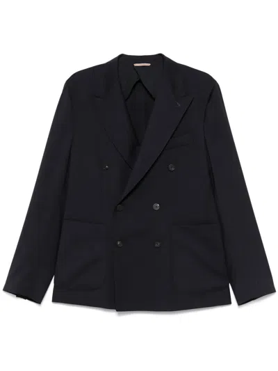 Peserico Wool Double-breasted Blazer In Blue