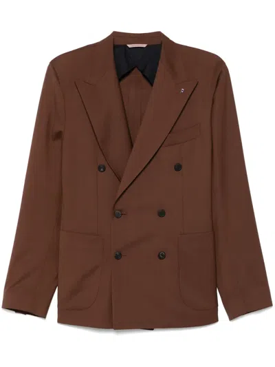 Peserico Wool Double-breasted Blazer In Brown