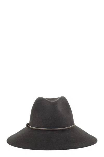 Peserico Wool Felt Hat With Leather Trim And Decorative Metal Cord In Black