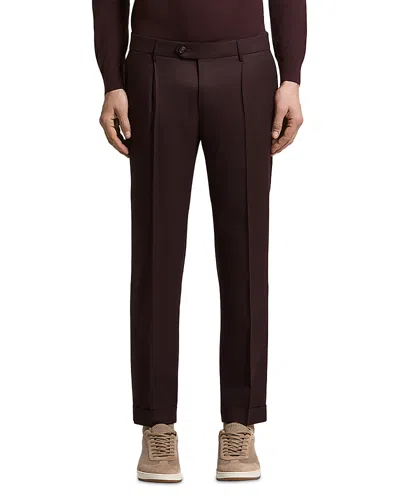 Peserico Wool Gabardine Classic Pleated Pants In Burgundy