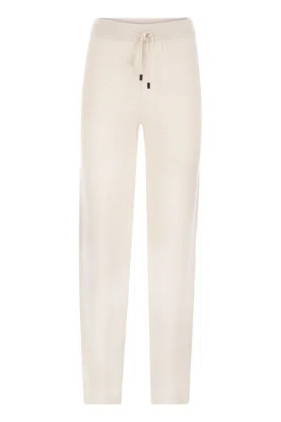 Peserico Wool, Silk And Cashmere Knit Trousers In Chalk