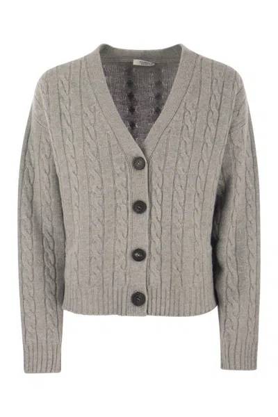 Peserico Wool, Silk, Cashmere And Lurex Cardigan In Grey