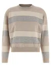 Peserico Striped Crew Neck Long Sleeve Knit Sweater In Neutral