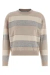 Peserico Striped Crew Neck Long Sleeve Knit Sweater In Neutral