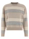 Peserico Striped Crew Neck Long Sleeve Knit Sweater In Neutral