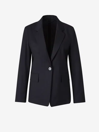 Peserico Wool Tailored Blazer In Midnight Blue