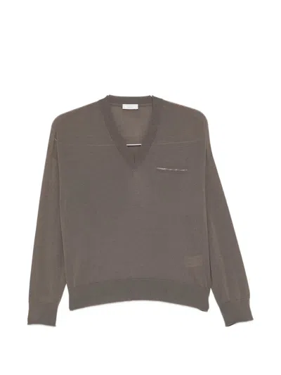 Peserico Wool V-neck Sweater In Gold