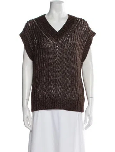 Pre-owned Peserico Wool V-neck Sweater W/ Tags In Brown