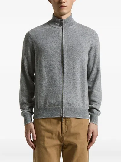 Peserico Wool-cashmere Zip-fastening Cardigan In Gray