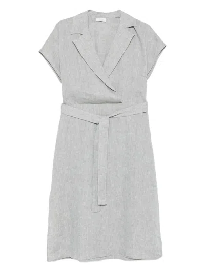 Peserico Wrap-neck Belted Midi Dress In Grey