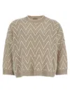 Peserico Zigzag Cropped Crew Neck Sweater With Dropped Shoulders In Gray