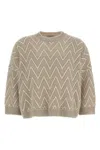 Peserico Zigzag Cropped Crew Neck Sweater With Dropped Shoulders In Brown