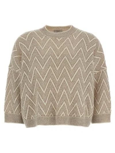 Peserico Zigzag Crop Sweater Sweaters And Cardigans Multicolor In Brown