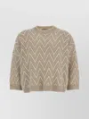 Peserico Zigzag Cropped Crew Neck Sweater With Dropped Shoulders In Brown