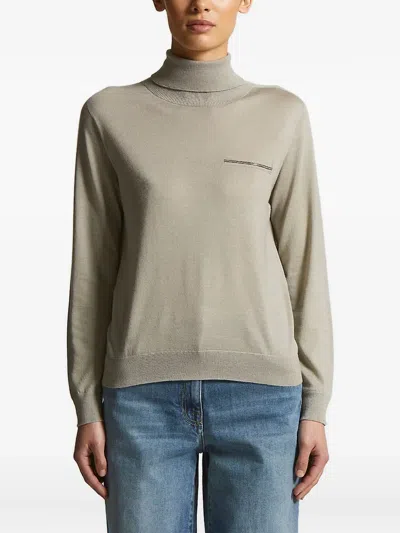 Peserico Zip-detail Turtleneck Sweater In Green