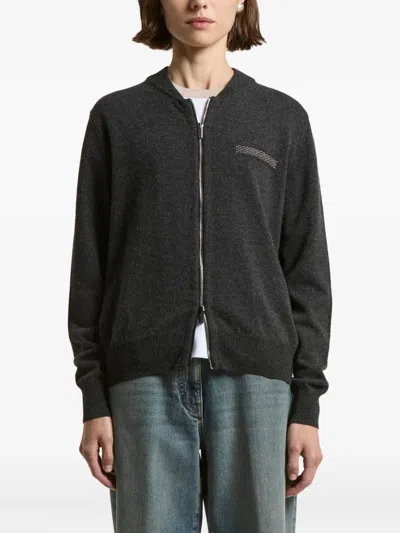 Peserico Zip-fastening Embellished-detail Cardigan In Gray
