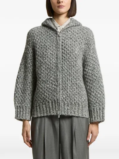 Peserico Zip Fastening Hooded Cardigan In Gray