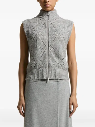 Peserico Zip-front Sleeveless Cardigan In Gray