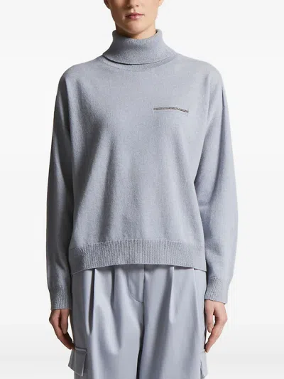 Peserico Zip-pocket Turtleneck Sweater In Blue