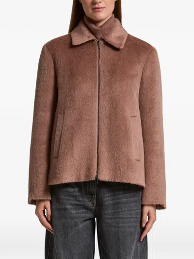 Peserico Zip-up Faux-fur Jacket In Brown