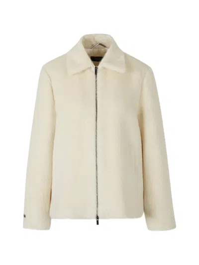 Peserico Zip-up Faux-fur Jacket In Neutral