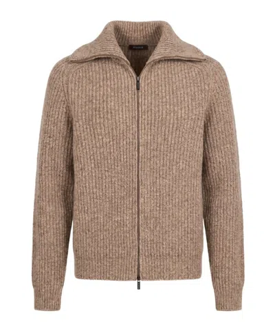 Peserico Ribbed-knit Zip-up Cardigan In Neutral
