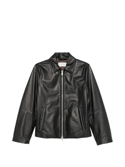 Peserico Zip-up Leather Jacket In Black