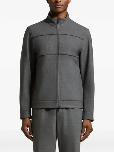 Peserico Zip-up Panelled Sweater In Gray