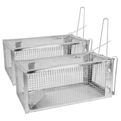Pestlok 2 Pack Rat Trap Cage Humane Live Rodent Trap Cage Galvanized Iron Mice Mouse Control Bait Catch With In Silver