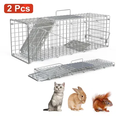 Pestlok 2pcs 24x7.48x8.27in Folding Humane Live Animal Trap Cages Easy To Catch And Release Foldable Cat Tra In Silver