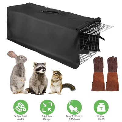 Pestlok 31x12x11' Heavy Duty Folding Live Animal Trap Cage, Cover And Gloves In Silver