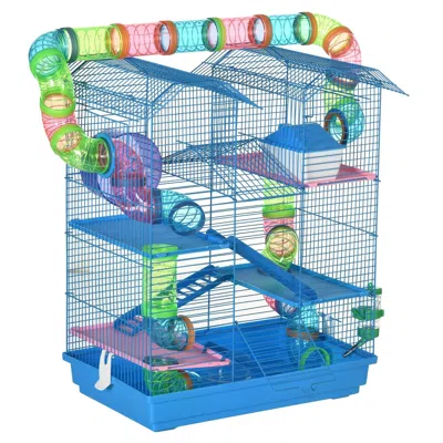 Pet Ap 5 Tiers Hamster Cage, Extra Large, Small Animal House, Wheels, Tubes, Water Bottle, Ladder, Blue