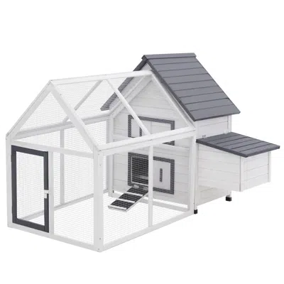 Pet Ap 65 Chicken Coop Wooden House Rabbit Hutch Poultry Cage Hen Pen Nesting Box Ramp Run Patio Backyard G In White