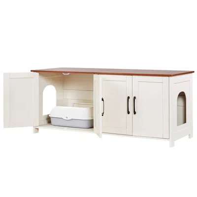 Pet Ap Cat Litter Box Enclosure For Multi Cats, 47.2 In Hidden Litter Box Cabinet With 4 Doors & 2 Entries, In Sand