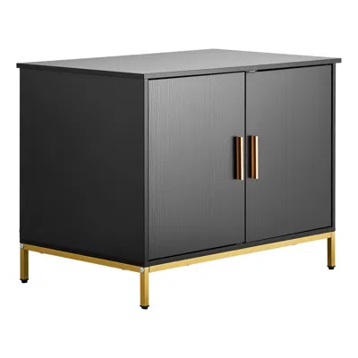 Pet Ap Cat Litter Box Enclosure Furniture, 27.6 In Hidden Litter Box Cabinet With Metal Legs & Handle, Mode In Black
