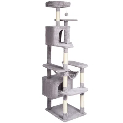 Pet Ap Cat Tree For Indoor Cats, 72" Cat Tower With 2 Cat Condos, Sisal Scratching Post, Hammock, Top Perch In Gray