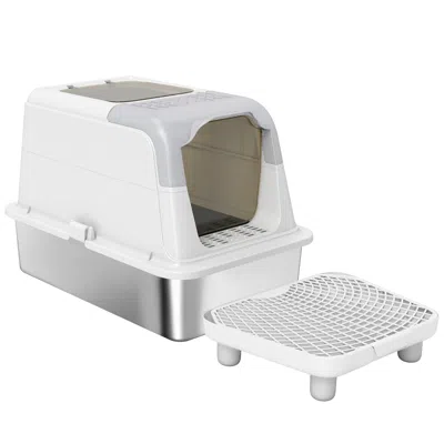 Pet Ap Extra Large Stainless Steel Litter Box, Enclosed Cat Litter Box With Scoop, Deodorizer Bag, Sand Dro In Multi