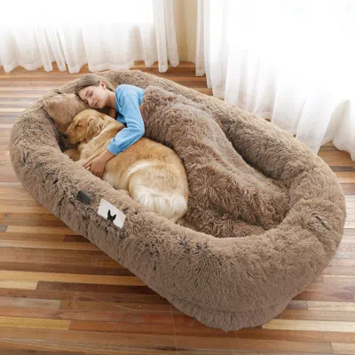 Pet Ap Human Dog Bed, Large Size Fits You And Pets, Washable Faux Fur Dog Bed 7-khaki-6xl(71"l X 45"w X 12" In Multi