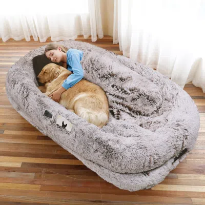 Pet Ap Human Dog Bed, Large Size Fits You And Pets, Washable Faux Fur Dog Bed For -6xl(71"l X 45"w X 12"th) In Gray
