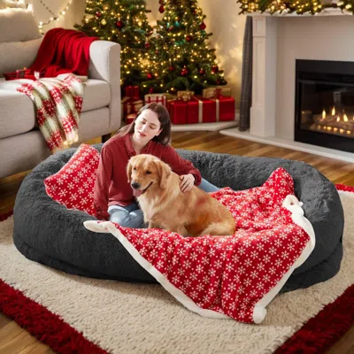 Pet Ap Human Dog Bed, Large Size Fits You And Pets, Washable Faux Fur Dog Bed For People Doze Off, Napping  In Gray
