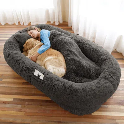 Pet Ap Human Dog Bed, Large Size Fits You And Pets, Washable Faux Fur Dog Bed For People Doze Off, Napping  In Neutral