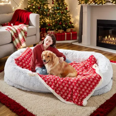 Pet Ap Human Dog Bed, Large Size Fits You And Pets, Washable Faux Fur Dog Bed For People Doze Off, Napping  In Pink